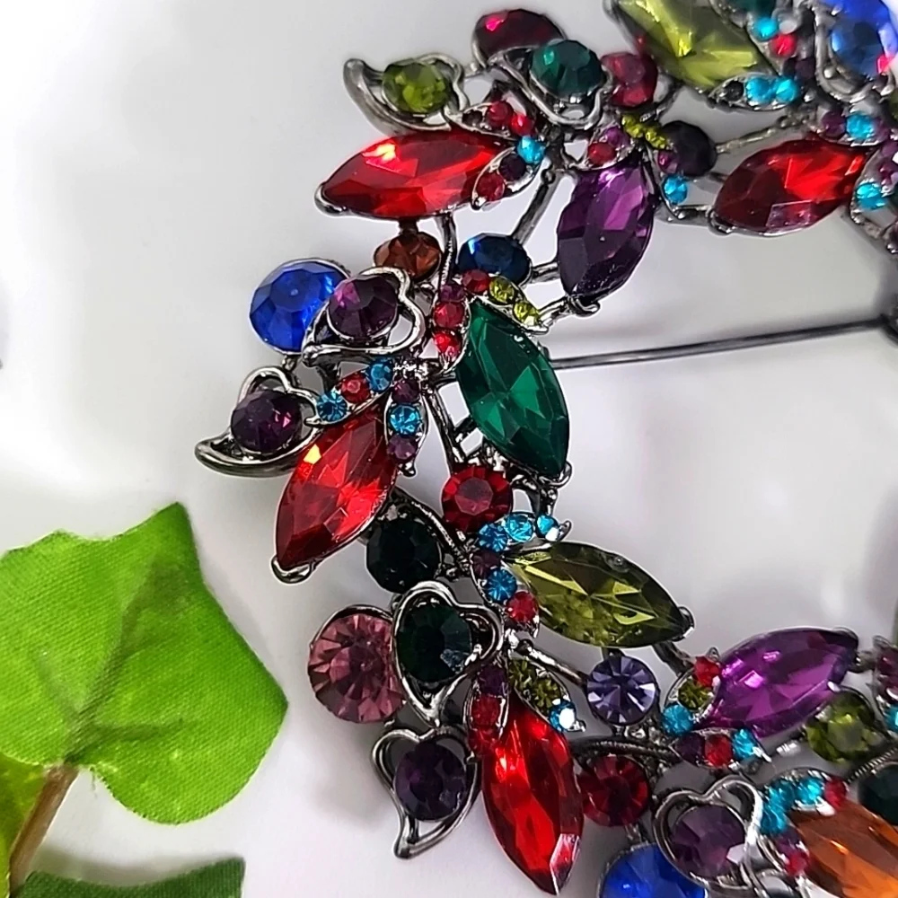 Large Statement Silver with Multi Color Crystal Stones Pin Brooch / Pendant New